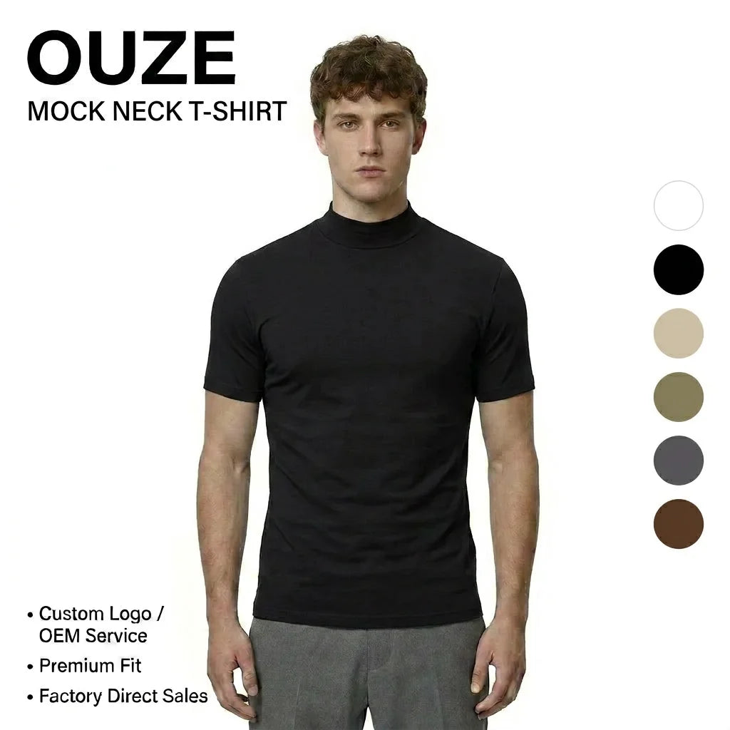Custom Logo Mens High Collar Tshirt Solid Color T Shirt Short Sleeve Tees Shirt for Men