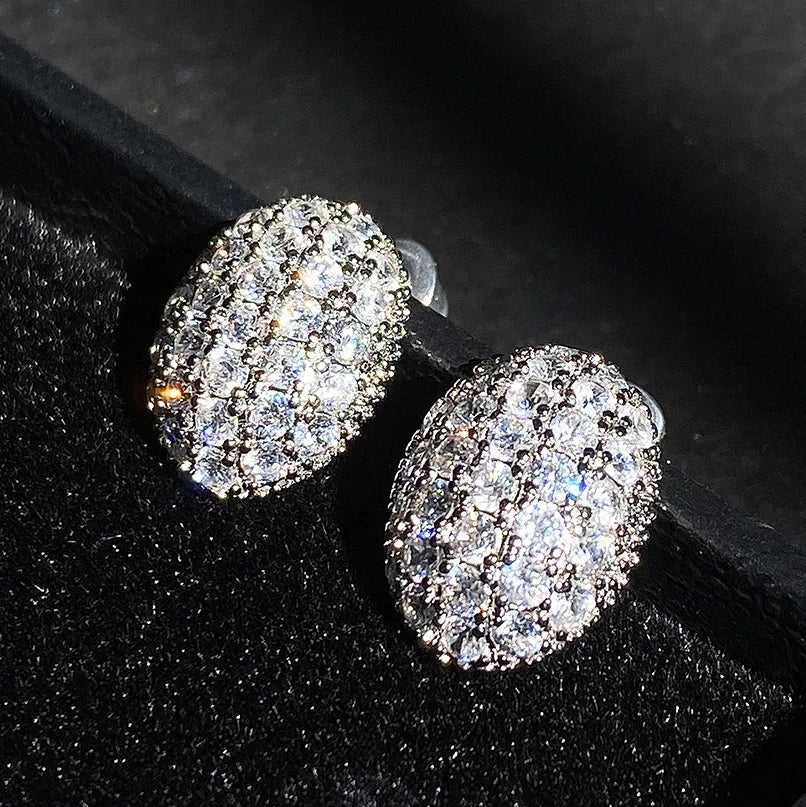 CAOSHI High Quality Oval Shape Cubic Zirconia CZ Earring Zircon Crystal Stud Earrings White Gold Color Earings Studs Women