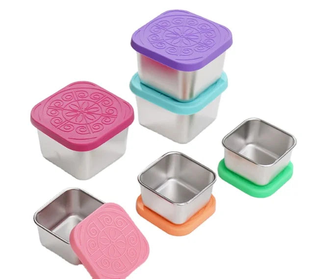 100ML Stainless Steel Rectangle Mini Snack Box Sketchup Salad Dip Sauce Food Container Leakproof BPA Free Plastic Lid Newborn