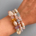 Colorful Morganite Irregular Stone Bracelet for Women Aquamarine Beaded Pearl Charm Bracelet Healing Energy Crystal Bracelet