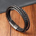 Wholesale Leather Cuff Bracelet Bangles Stainless Steel Clasp Genuine Leather Bracelet Multi-Layer Braided Mens Leather Bracelet