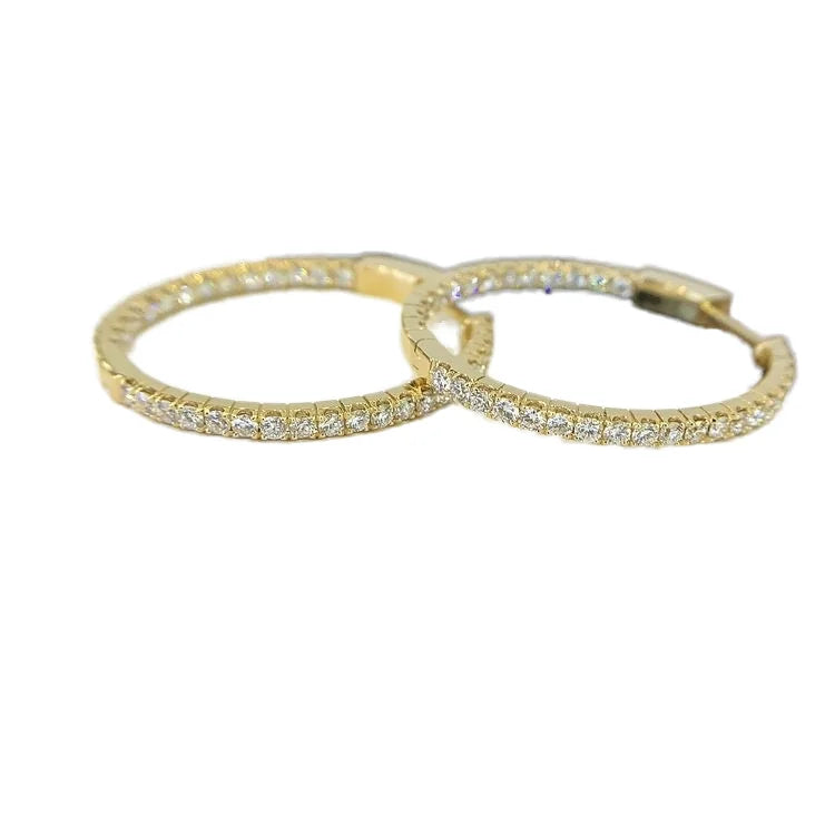 Ruyi Luxury 14K Gold Hoop Earrings for Women All-Match Shiny Circle Diamond 1ctw-Fashionable Earings Jewelry