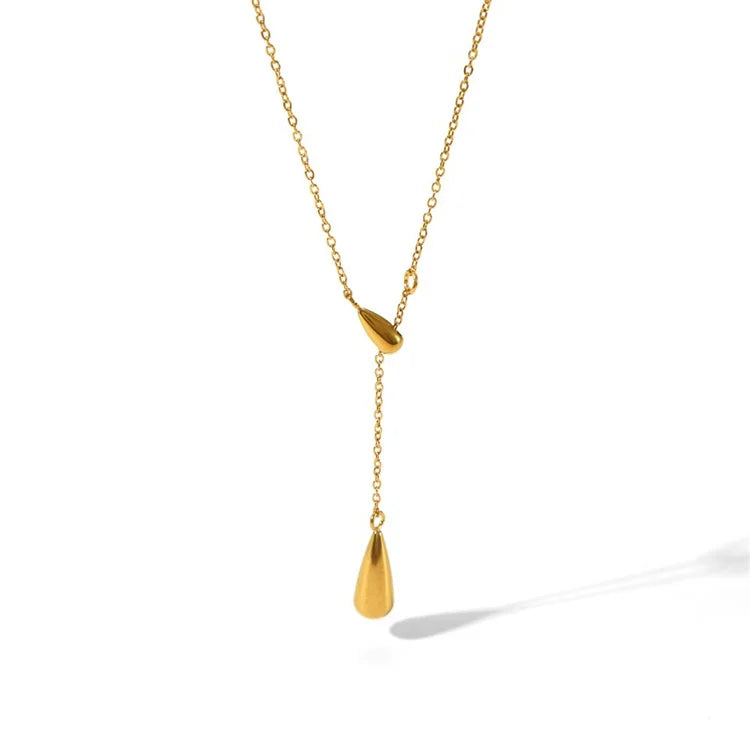 Wholesale New Simple Fashion Stainless Steel Women Gold Plated Water Drop Pendent Tassel Necklace