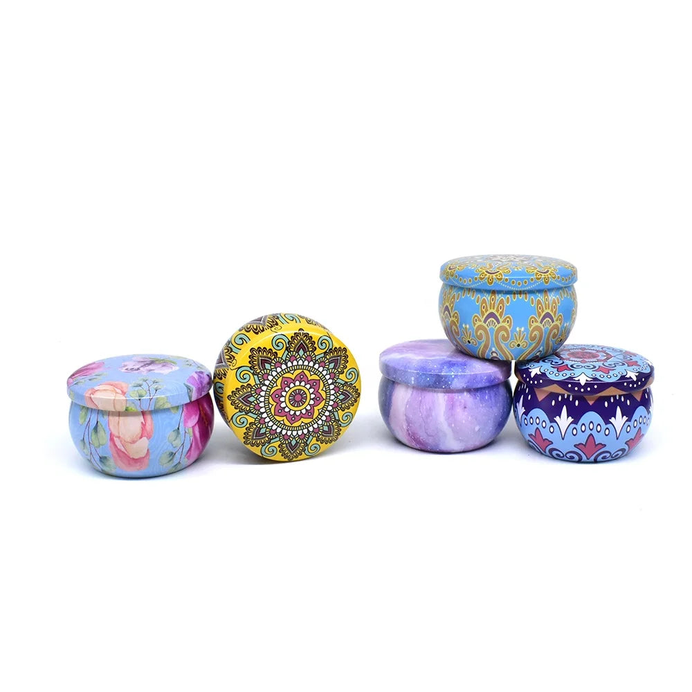 Decorative Round Tinplate Candy Box Jar Portable Small Empty Candle Tin Box 2.2oz 4oz for Candy Biscuits