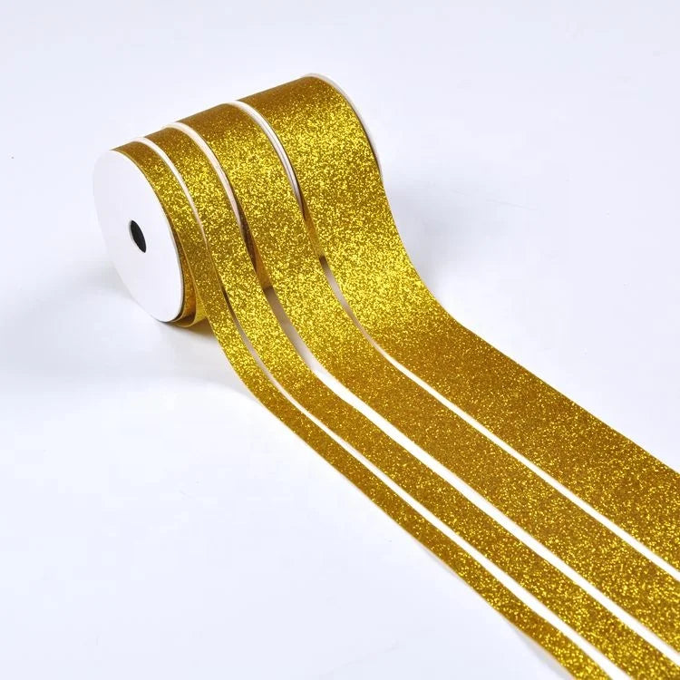 Wholesale Satin Ribbon Bright Gold Glitter 38mm for Gift Wrap Flower Decoration