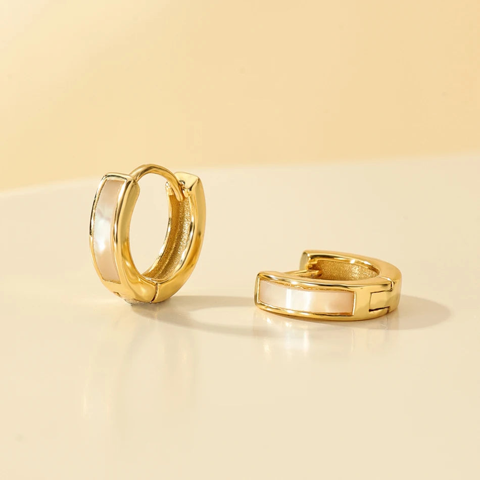 Nagosa Gemstone Jewelry 18k Gold Vermeil 925 Sterling Silver Rectangle Mother of Pearl Lapis Lazuli Malachite Hoop Earrings