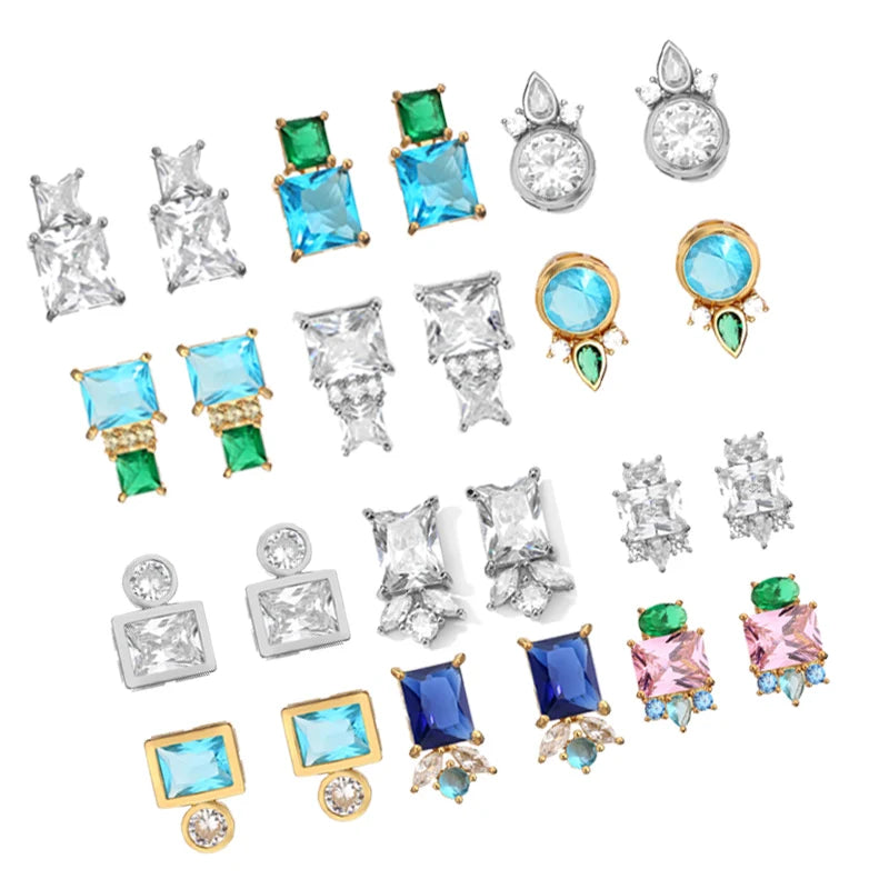 Wholesale Minimalist Fine Jewelry Women Luxury Fashion Geometric Diamond Zircon Earrings