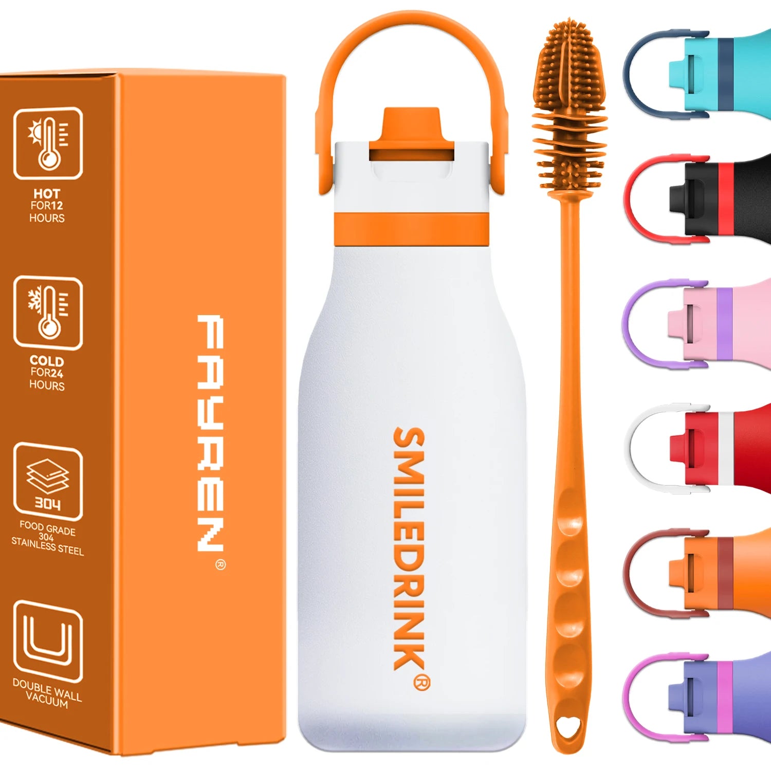 FAYREN Stainless Steel Water Bottle Insulated Spout Lid Spill-Proof Bottle for Travel Sports and School
