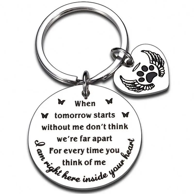 Memorial Pet Metal Key Chains When Tomorrow Starts Without Me Dog Cat Remembrance Keychain Loss of Dog Pup Puppy Sympathy Gifts