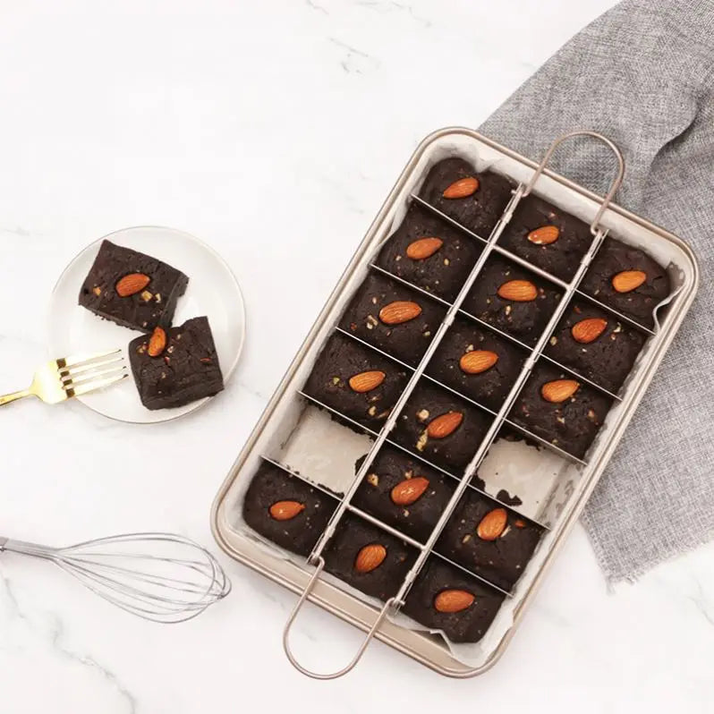 No-stick Brownie Pan with Built-in Divider 18pcs Carbon Steel Baking Tray for Oven Cheese Chocolate Candy Cake  Bakeware Tools