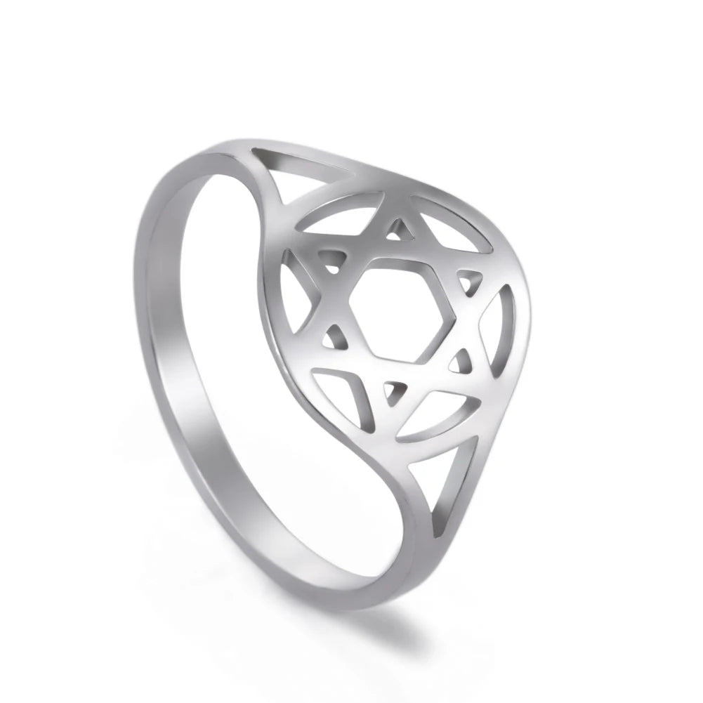 Star of David Hexagram Finger Ring Stainless Steel Casual Engagement Jewish Amulet Rings Jewelry Gift for Women Men