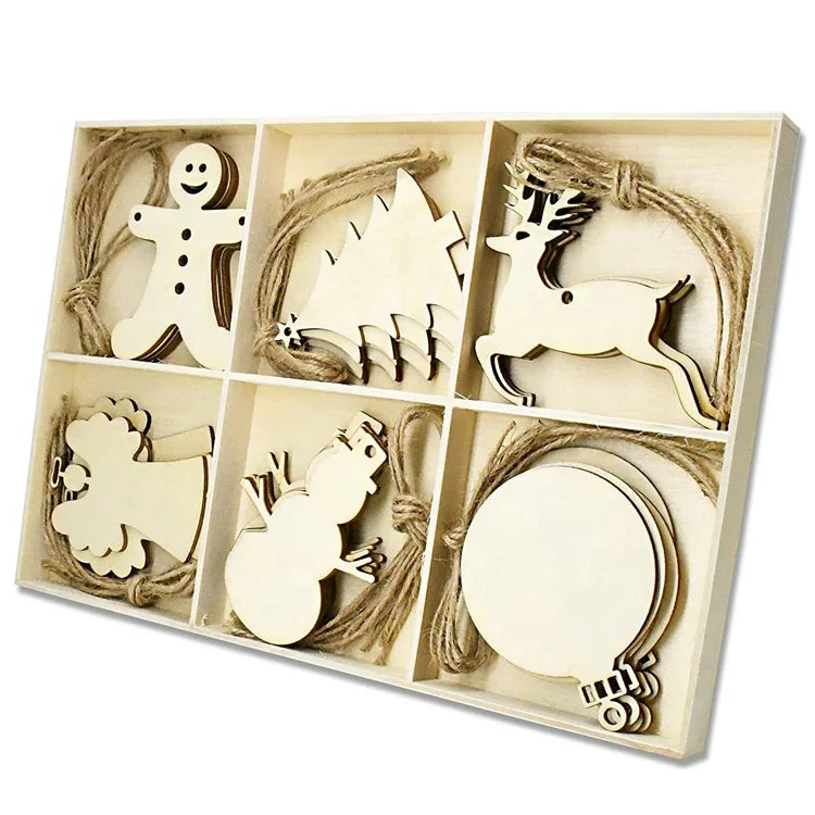 Ready Ship Handmade Antique DIY Unfinished Plywood Paint Snowflake Shape 1 Color Printed Factory Direct Christmas Tree Ornaments