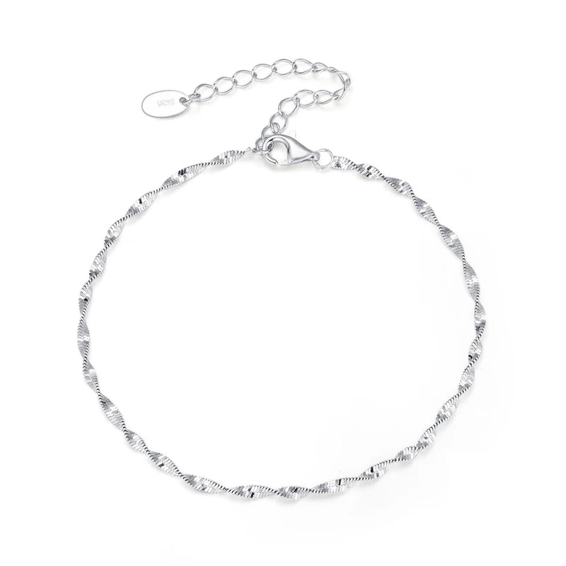 ICEBELA Fine Jewelry Sparkling 2mm Width Double Layer Water Wave Scales Real 925 Sterling Silver Chain Bracelet for Women