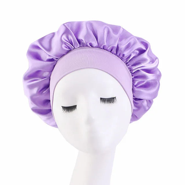 Breathable Single Layer Satin Hair Custom Bonnets With Wide Spandex Band Shower Cap