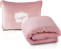 Custom Logo Embroidery Travel Soft Flannel Fleece Airplane Set Convenient Carry-On Blanket and Pillow