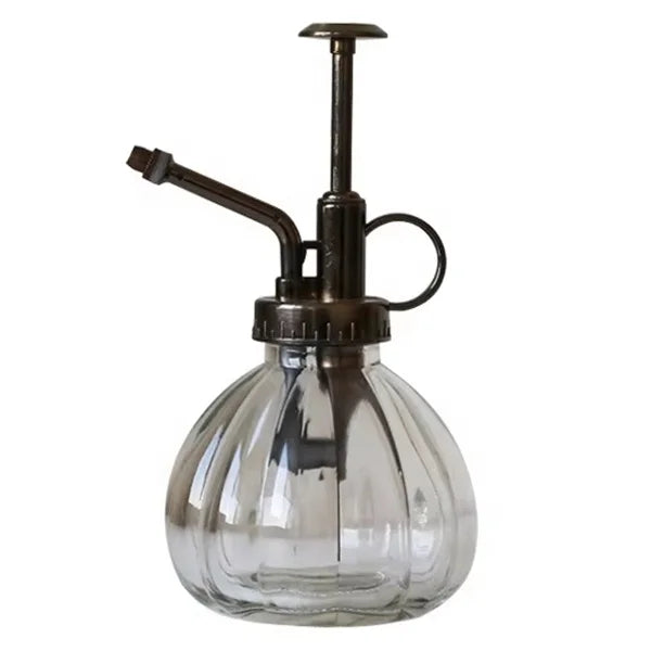 200ml Vintage Style Ribbed Glass Plant Water Mister With Black Silver Golden Color ABS Top Pump (Full Capacity 230ml)