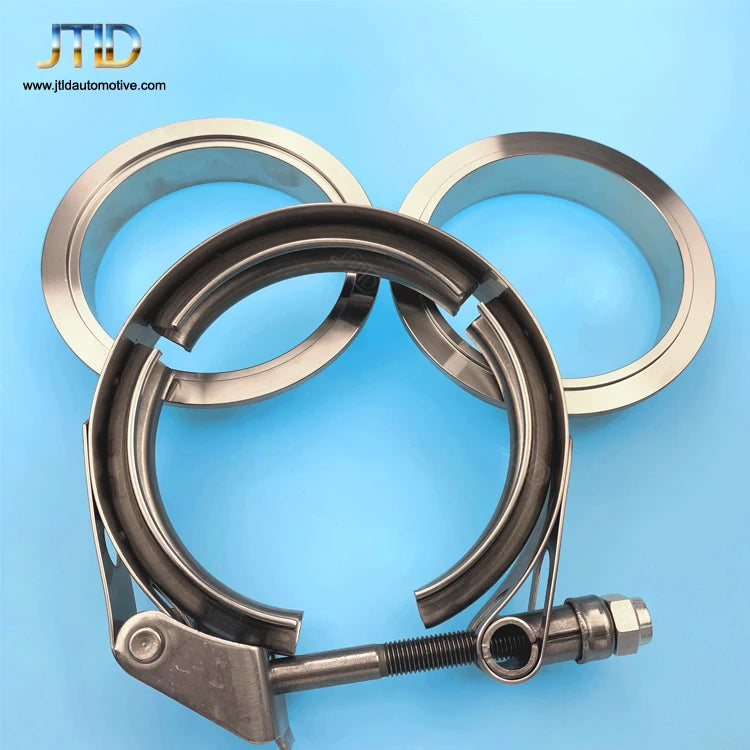 JTLD 2.5 Inches ID V-Band Clamp with Flange Kit Stainless Steel 10 mm Lock Bolt Universal Use for 2.5" Outer Diameter Tube