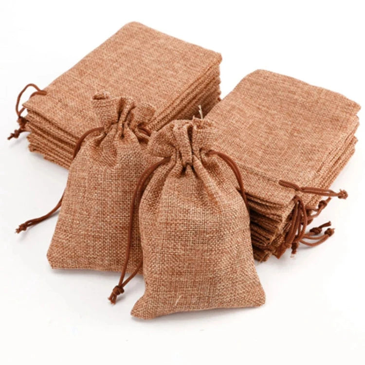 Custom Vintage Light Coffee Hessian Wedding Favor Bags Mini Jute Drawstring Burlap Sack Pouches for Weddings & Birthdays