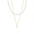 Double Layer Gold Chain Necklace Waterproof Tarnish Free Fesh Water Pearl Pendant Necklace