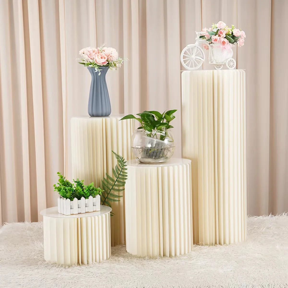Folding Cylindrical Cake Dessert Table Kraft Paper Roman Column Decoration Wedding Decoration Background Display Stand