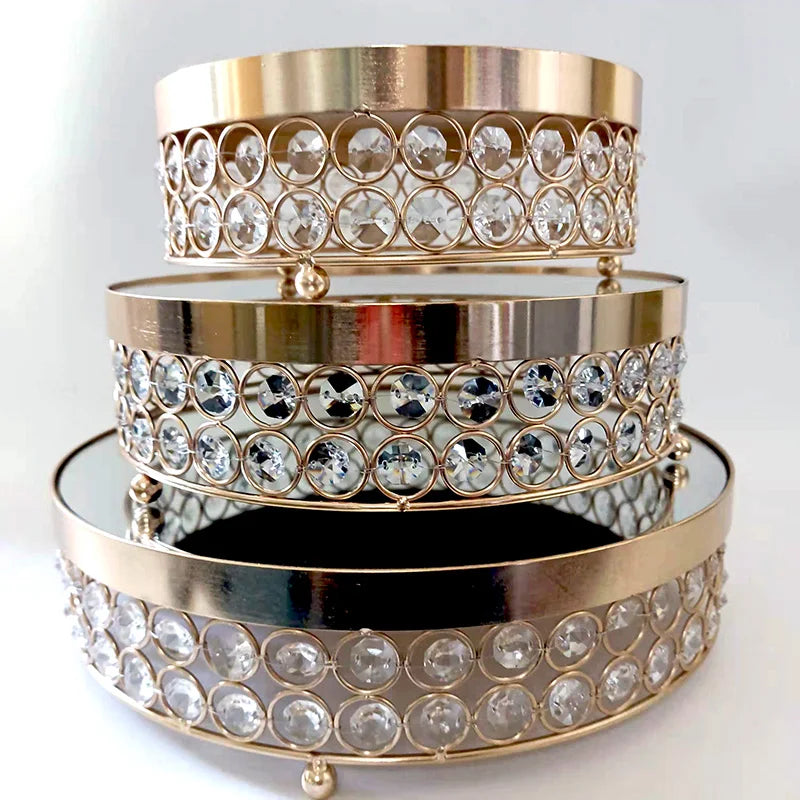 3-piece Cake Tray Set Cupcake Holder Round Mirror Crystal Wedding Cake Stand