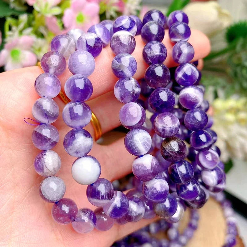 8mm Beads Polished Dream Amethyst Bracelet for Reiki Healing Gemstone Wicca Decor