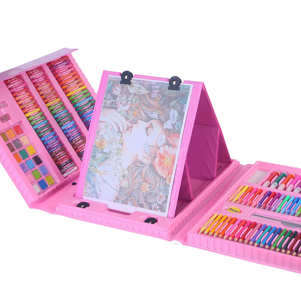208 PCS Foldable Art Set for Beginners DIY Drawing Case Gift Paint Coloring Plastic Material Perfect Artist Supplies