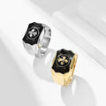 Moge Jewelry Anel Masculino Wholesale Epoxy Cross Prayer Male Ring Gold Plating Stainless Steel Black Enamel Cross Rings Men