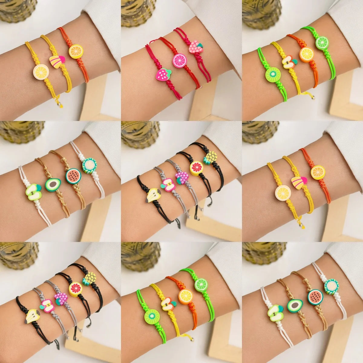 NEW Simple Stylish Adjustable Fruit Bracelet Colorful Hand-woven Rope Bangle for Women Fashion Jewelry