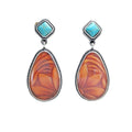 Plated Ancient Silver Boho Turquoise Western Alloy Metal Resin Sun Flower Drop Earrings for Women Girls