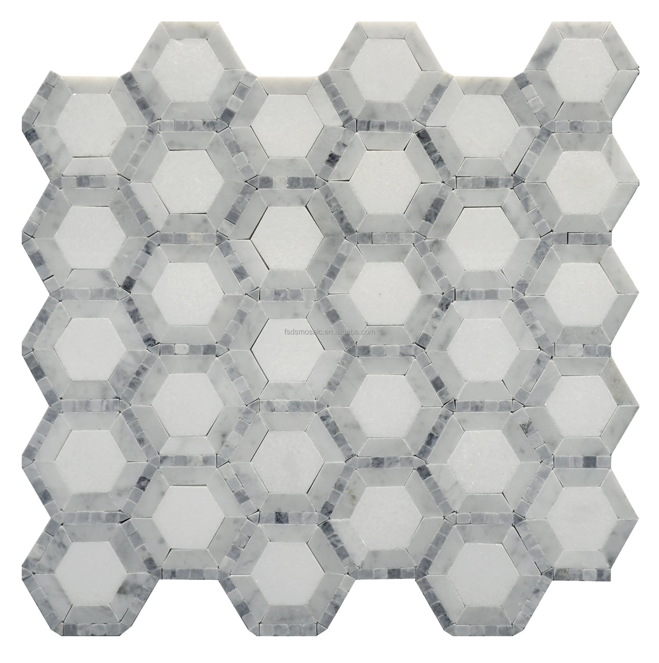 DS Hot Sale Home Decoration Hexagon Designs Gray Flooring Tiles Waterjet Marble Mosaic