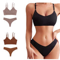 Seamless Bralettes Lingerie Sets Comfortable No Show V Neck Bras Panty Thongs Sets Push up Bra and Panty Sets for Women