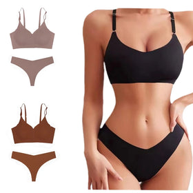 Seamless Bralettes Lingerie Sets Comfortable No Show V Neck Bras Panty Thongs Sets Push up Bra and Panty Sets for Women