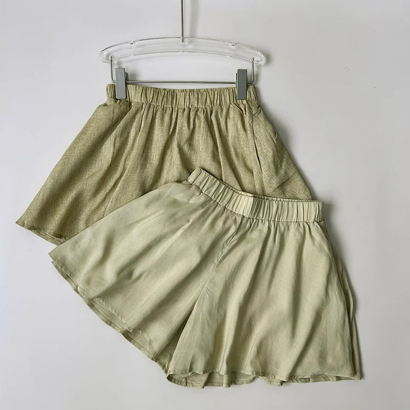 Custom Linen 5 Inch Shorts Elastic Waist Pockets Shorts Double-Layer Lining Women Shorts