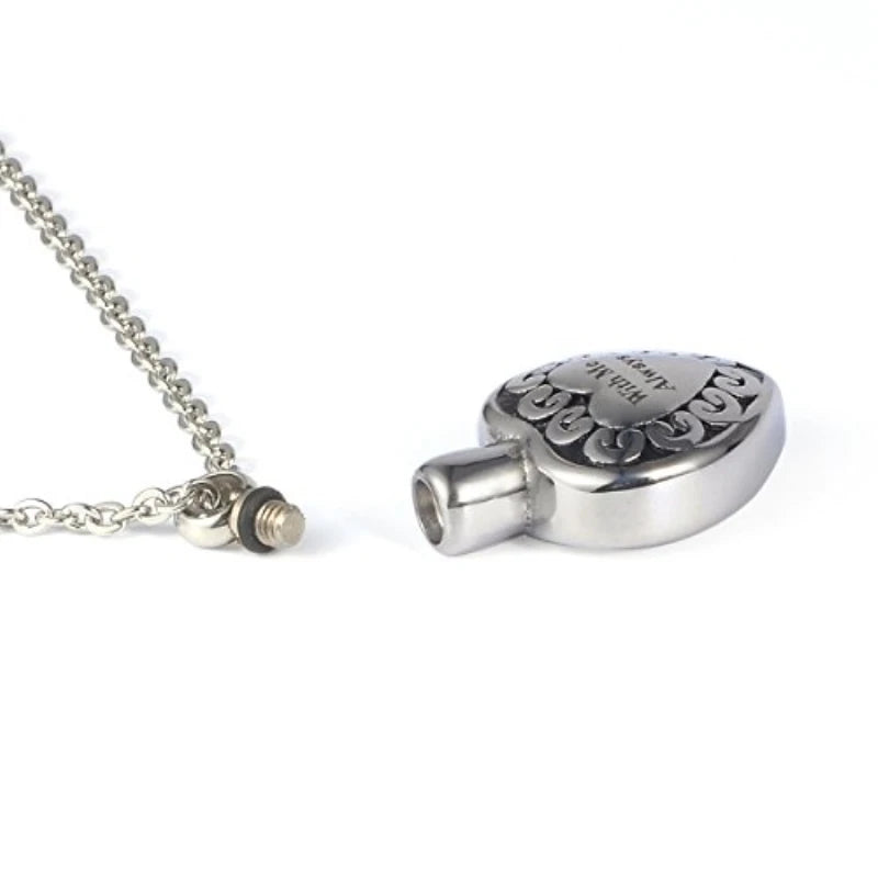 Stainless Steel Cremation Pendant with Me always Heart Ashes Urn Pendant