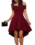 Best Selling Ouze Women Off the Shoulder Short Sleeve Wedding Gown Cocktail Skater Dresses