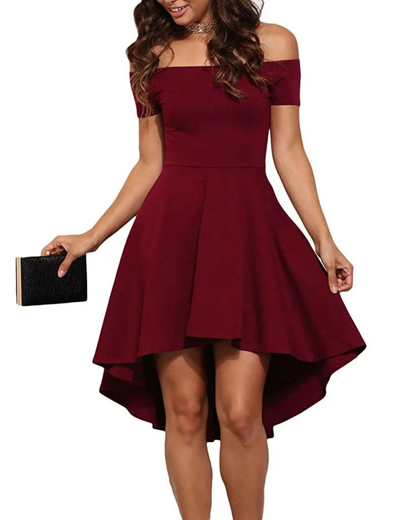Best Selling Ouze Women Off the Shoulder Short Sleeve Wedding Gown Cocktail Skater Dresses