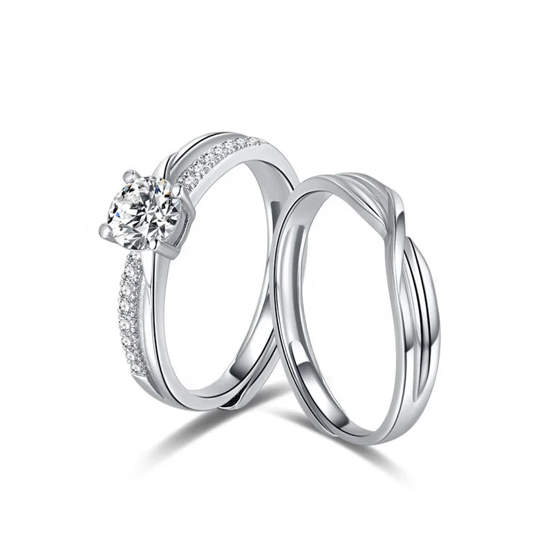 GR95 Wedding Couple Lover 925 Ring Set Platinum Plated S925 Sterling Silver Mobius Zircon Finger Rings for Mens Women