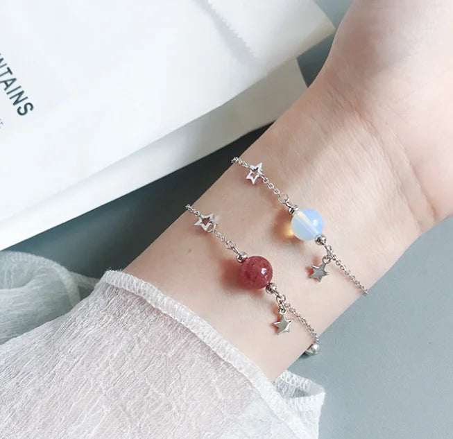 Handmade Beads 925 Sterling Silver Crystals Chain Bracelets Star Charm Healing Crystals Gift Jewelry Birthstone Chakra Bracelet