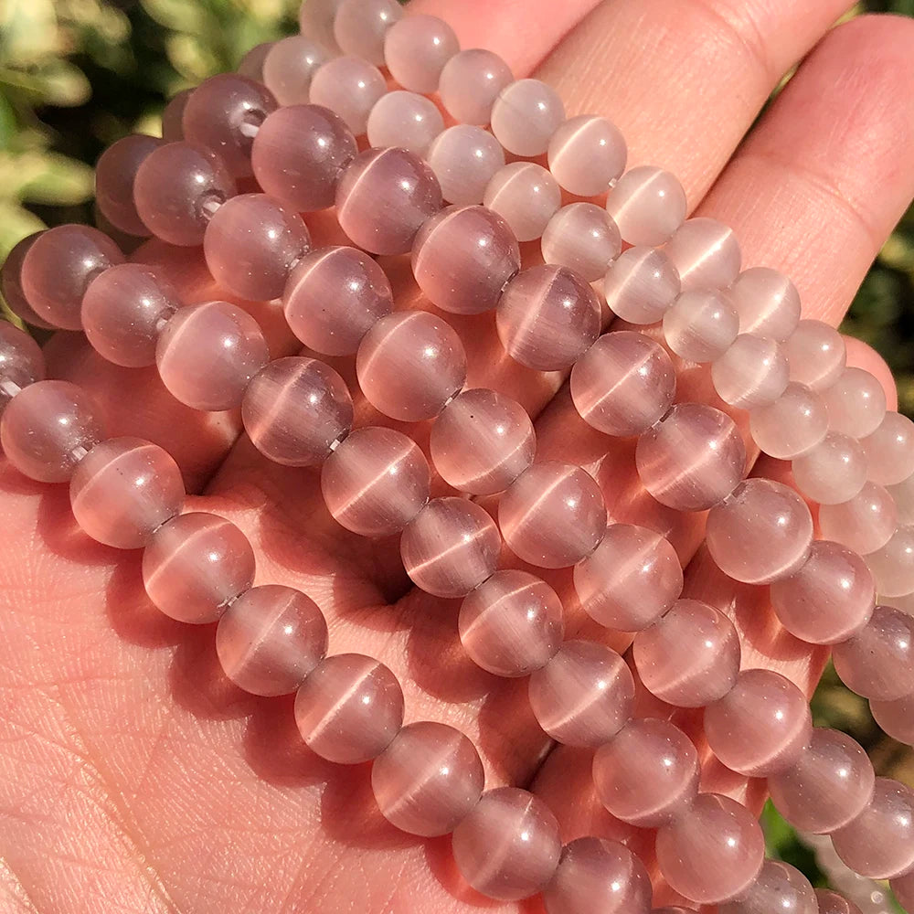 Wholesale Smooth Glass Opal Light Purple Cats Eye Stone Beads 4/6/8/10/12mm Loose Beads for DIY Jewelry