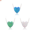 1 Piece Heart Pendant Necklace Adjustable Sterling Silver Synthetic Fire Opal Charm Box Chain for Engagement Wedding Gift Party