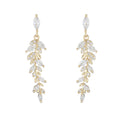 Korean Exquisite Tiny 14k Real Gold Crystal Leaves Earrings Cubic Zirconia Leaf Drop Earring for Wedding