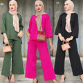 Latest Islamic Muslim Woman Tunic and Pants Set Solid Color Malaysia Indonesia Modest Clothing Knitted Muslim 2 Piece Set