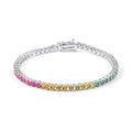 Luxury Jewelry Factory 925 Sterling Silver Colored Lab Gemstone Sapphire Custom 3mm Tennis Chain Rainbow Tennis Bracelet