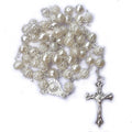 JC Crystal Wholesale 8mm White Pearl Flower Rose Rosary Beads Jesus Cross Pendent Necklace