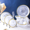 Wholesale Nordic Luxury 7PCS Tableware Gold Rim Black White Smoke Pattern Glass Plate Charger Plates Dinnerware Sets for Wedding