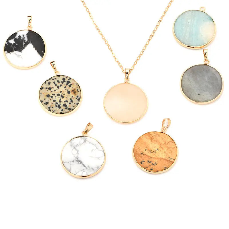 High Fashion Jewelry Gemstone Pendant Necklace Promotion Gold Edge Round Stone Pendant