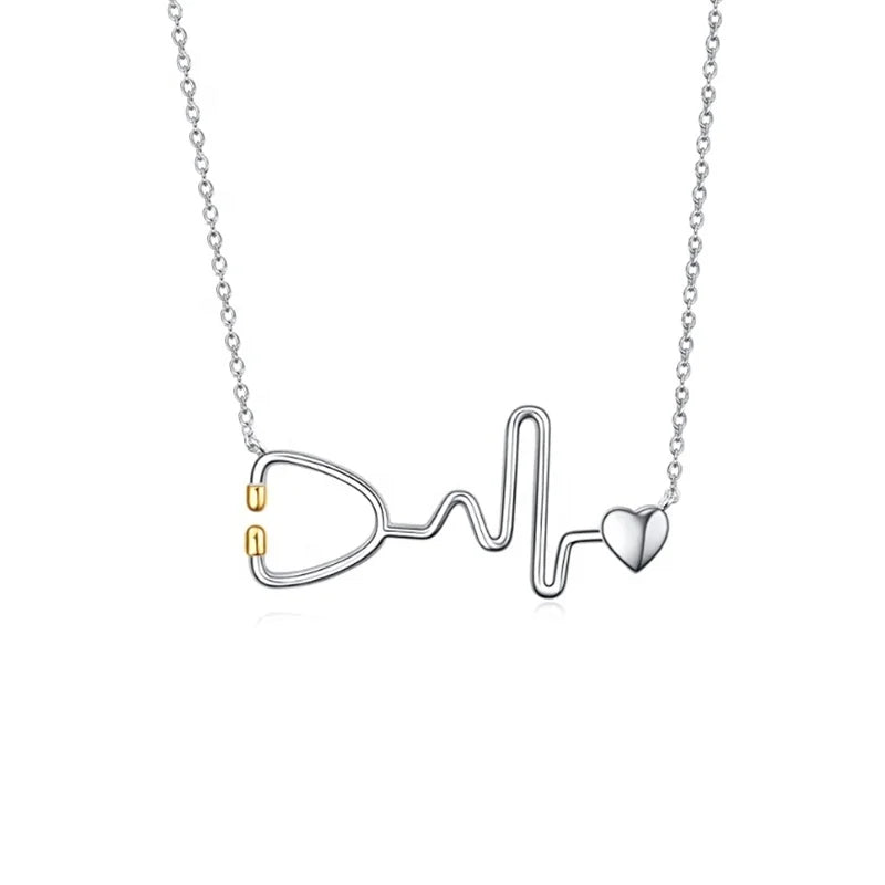 GN01 925 Sterling Silver Nurse Necklace Heart Stethoscope Nursing Jewelry for Birthday Christmas Valentine Nurse Doctor