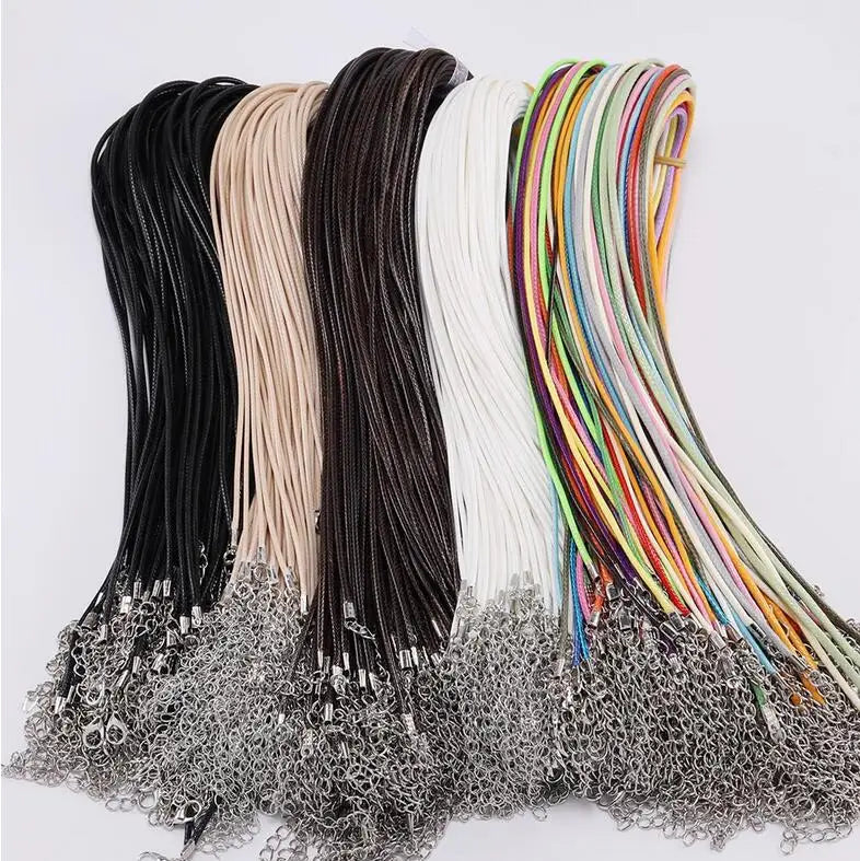 1.5mm 2mm Hot Extender Chain New Custom Length Wholesale Pendant 50cm Black Coffee Leather Rope Cord Chain for Necklace