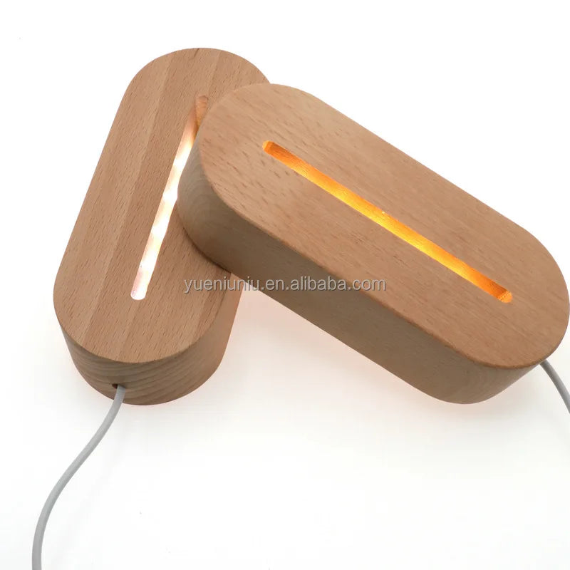 Portable Nordic Design Oval Table Led Night Wooden Base Desk Lamp Table Wood Base With Switch Cable